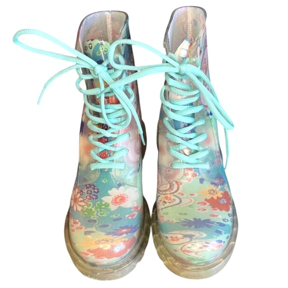 Women's Gossip Floral Paisley Rubber PVC Festival Rain Boots Grunge Size 39 - Picture 2 of 8